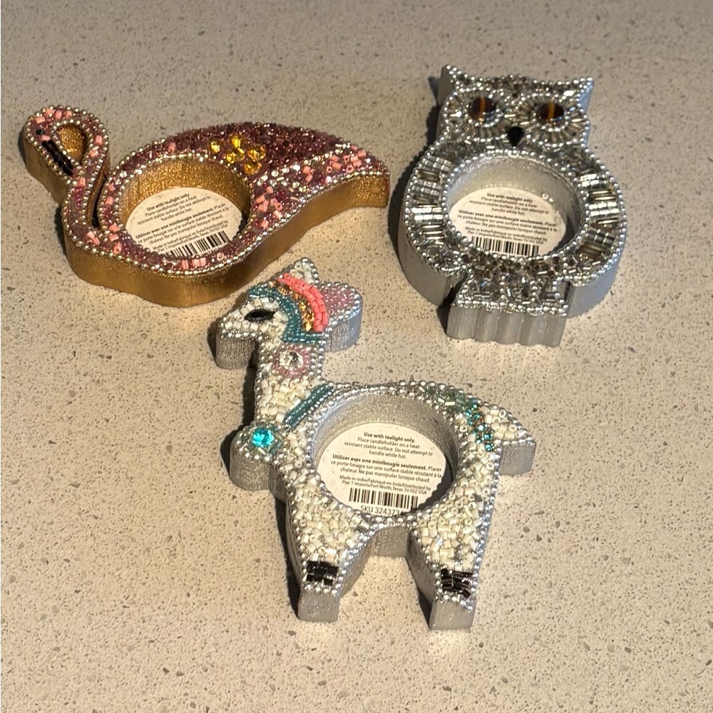 Set of Three Beaded Animal Candle Holders